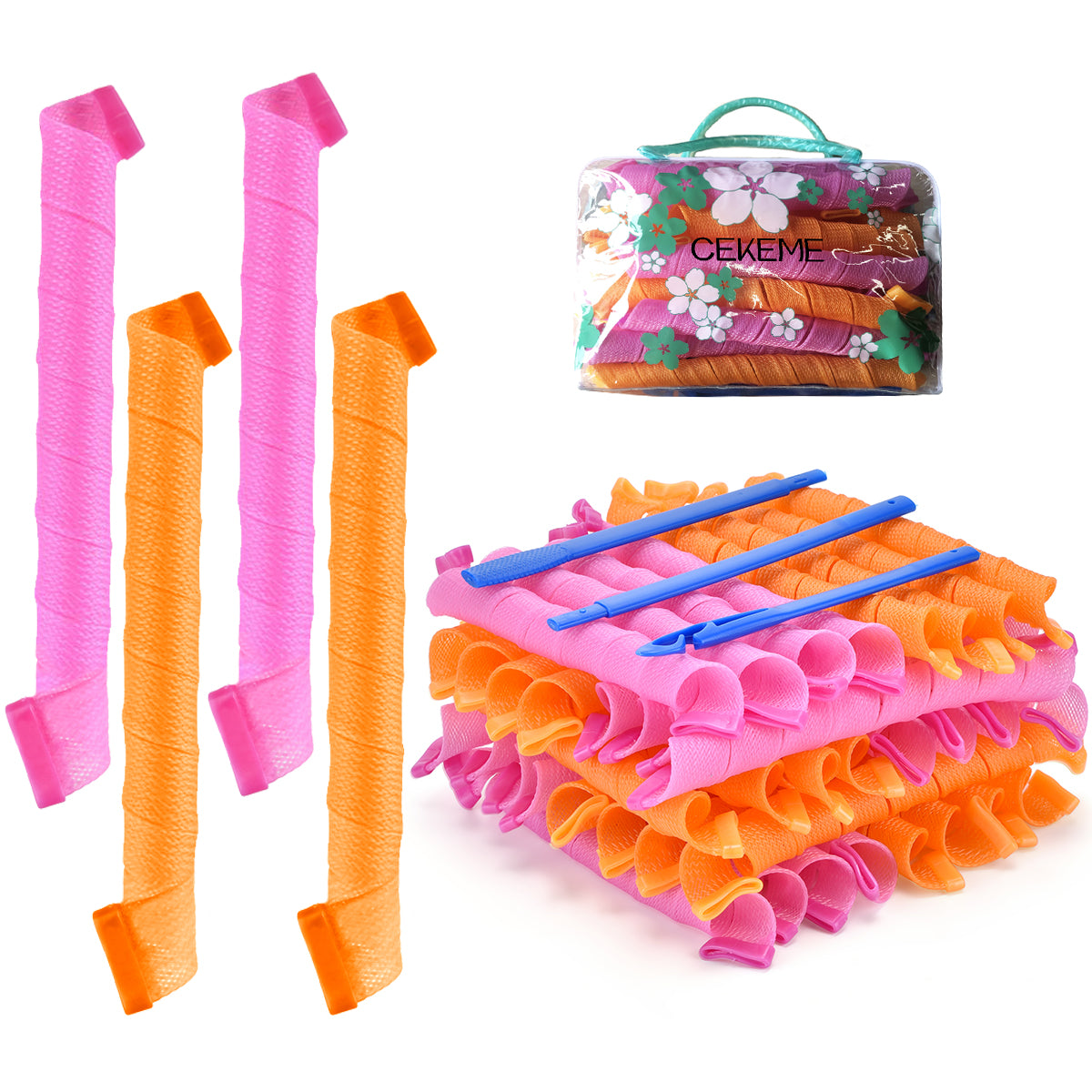40pcs Heatless Spiral Hair Curlers for Long Hair 22inch 55cm