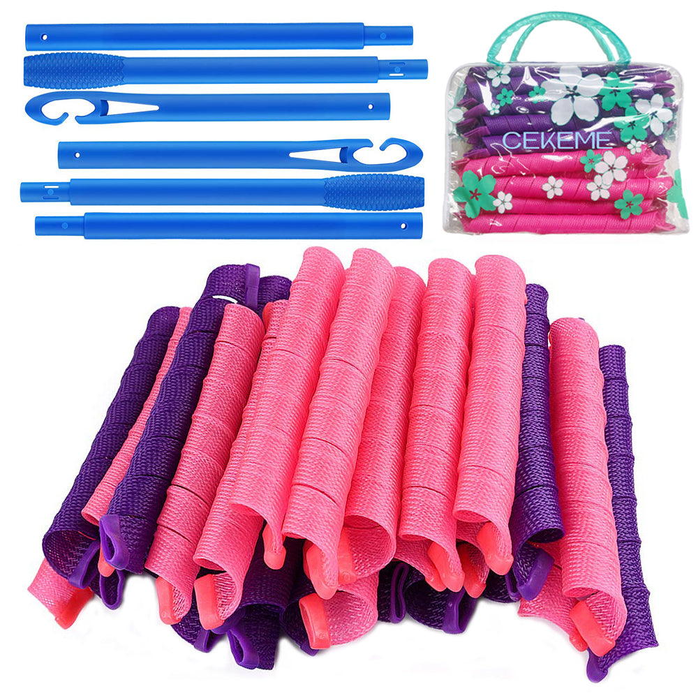 40pcs Heatless Spiral Hair Rollers with Styling Hooks 22inch/55cm