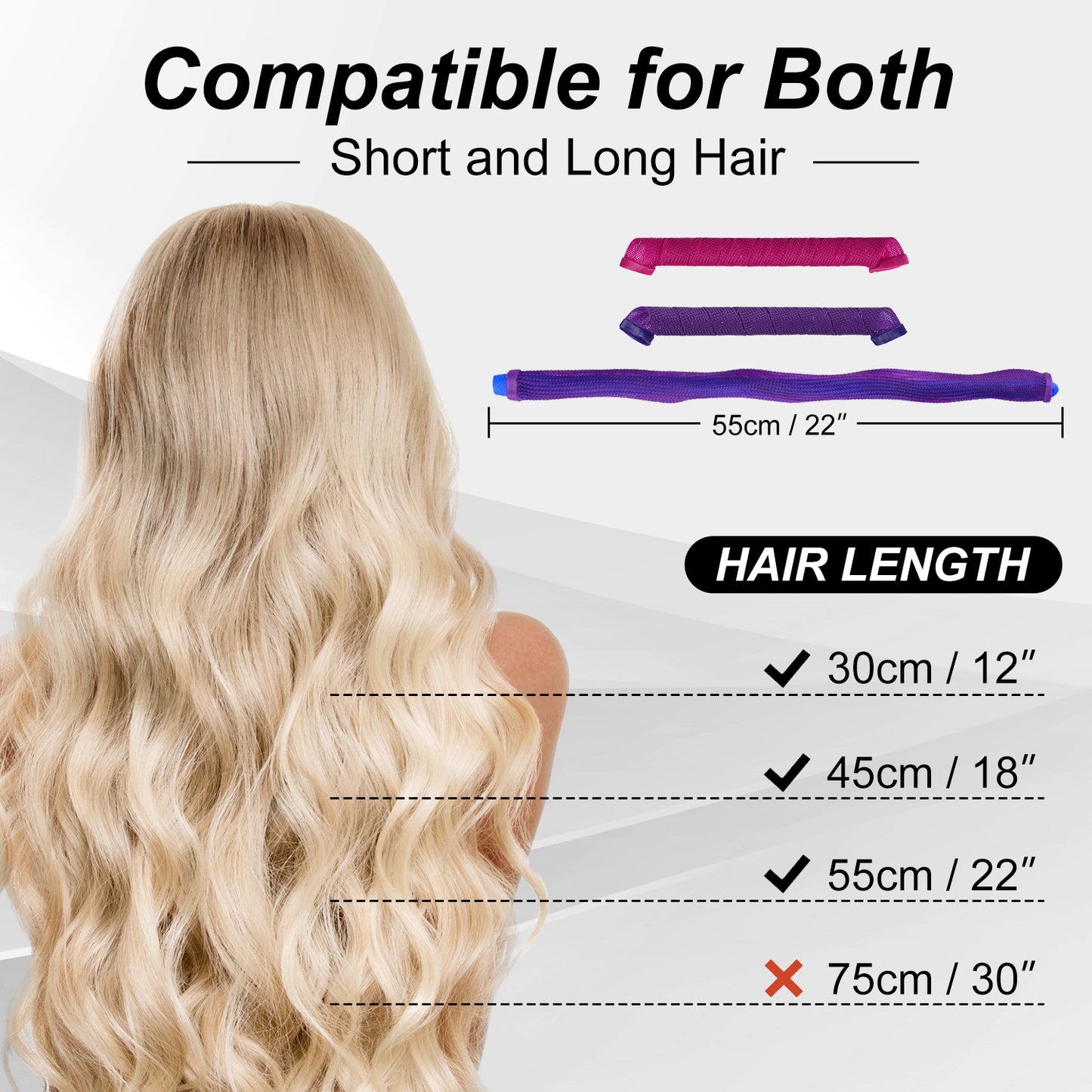 40pcs Heatless Spiral Hair Rollers with Styling Hooks 22inch/55cm