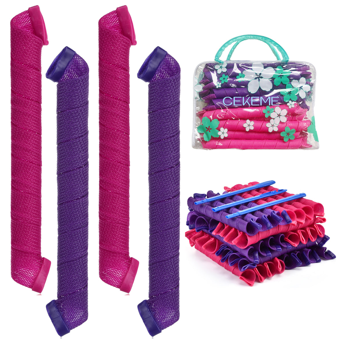 40pcs Heatless Spiral Hair Rollers with Styling Hooks 22inch/55cm