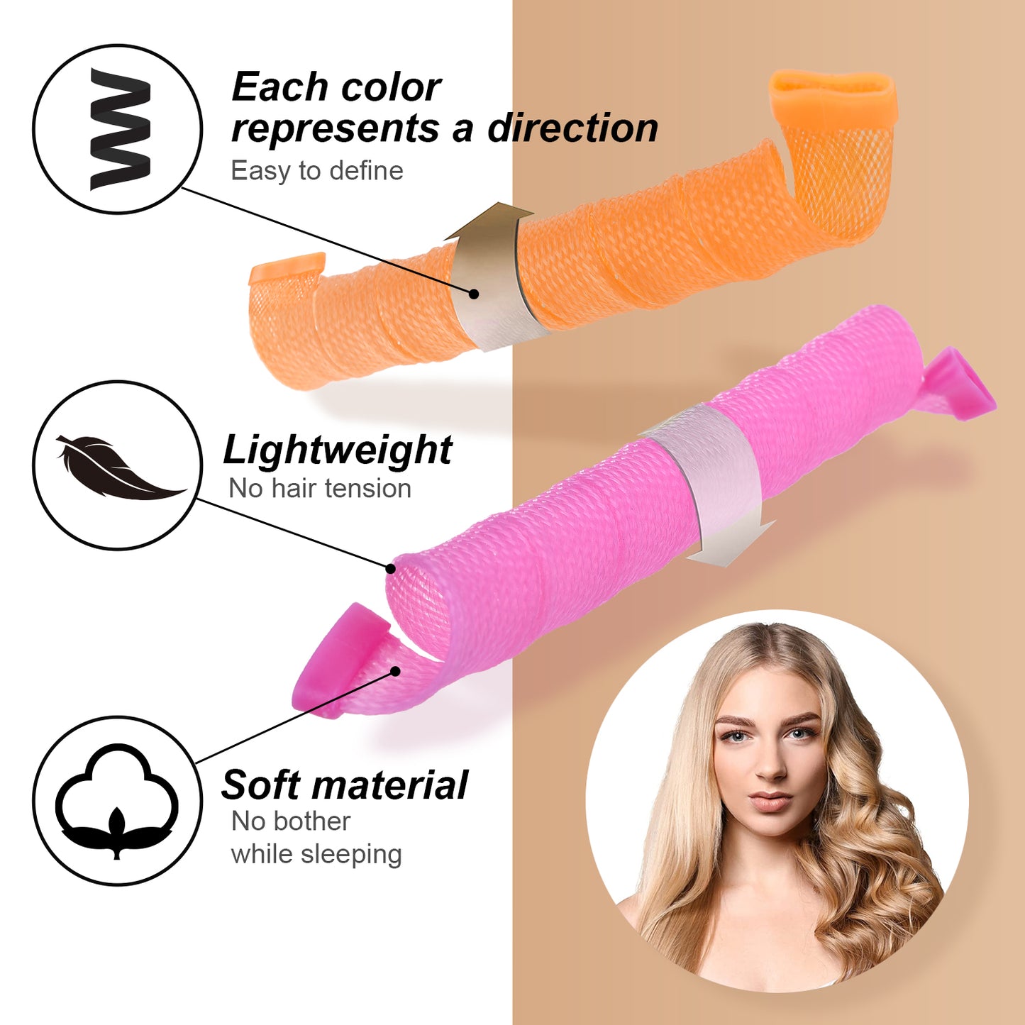 40pcs Heatless Spiral Hair Curlers for Long Hair 22inch 55cm