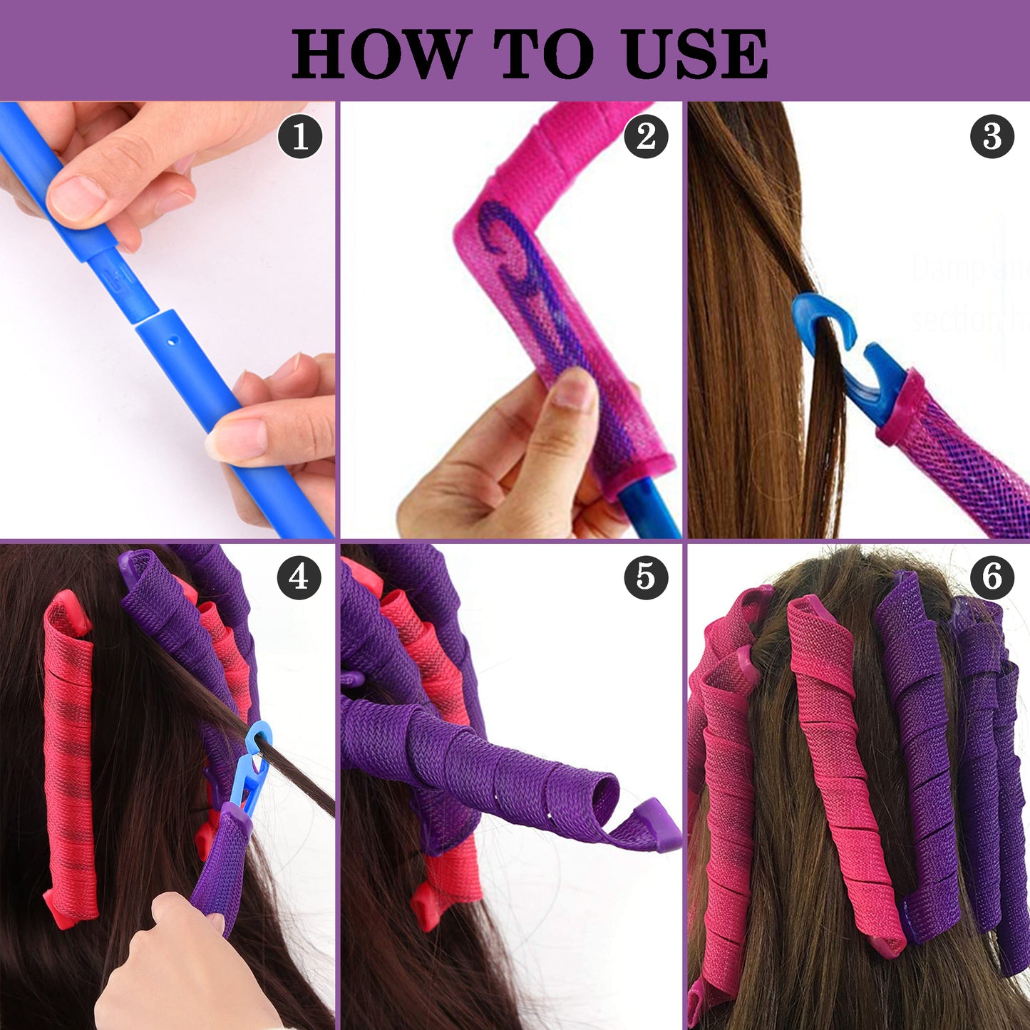 40pcs Heatless Spiral Hair Rollers with Styling Hooks 22inch/55cm