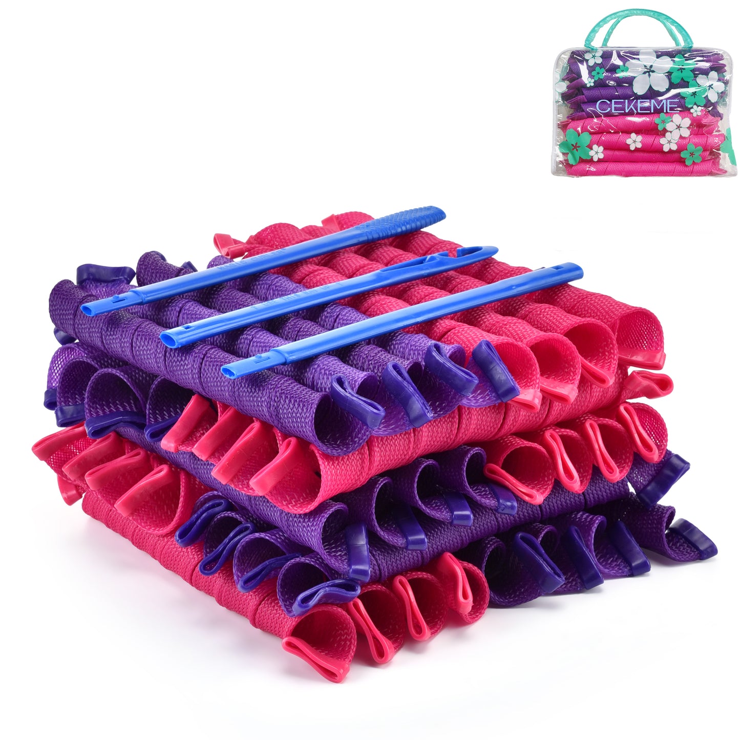 40pcs Heatless Spiral Hair Rollers with Styling Hooks 22inch/55cm